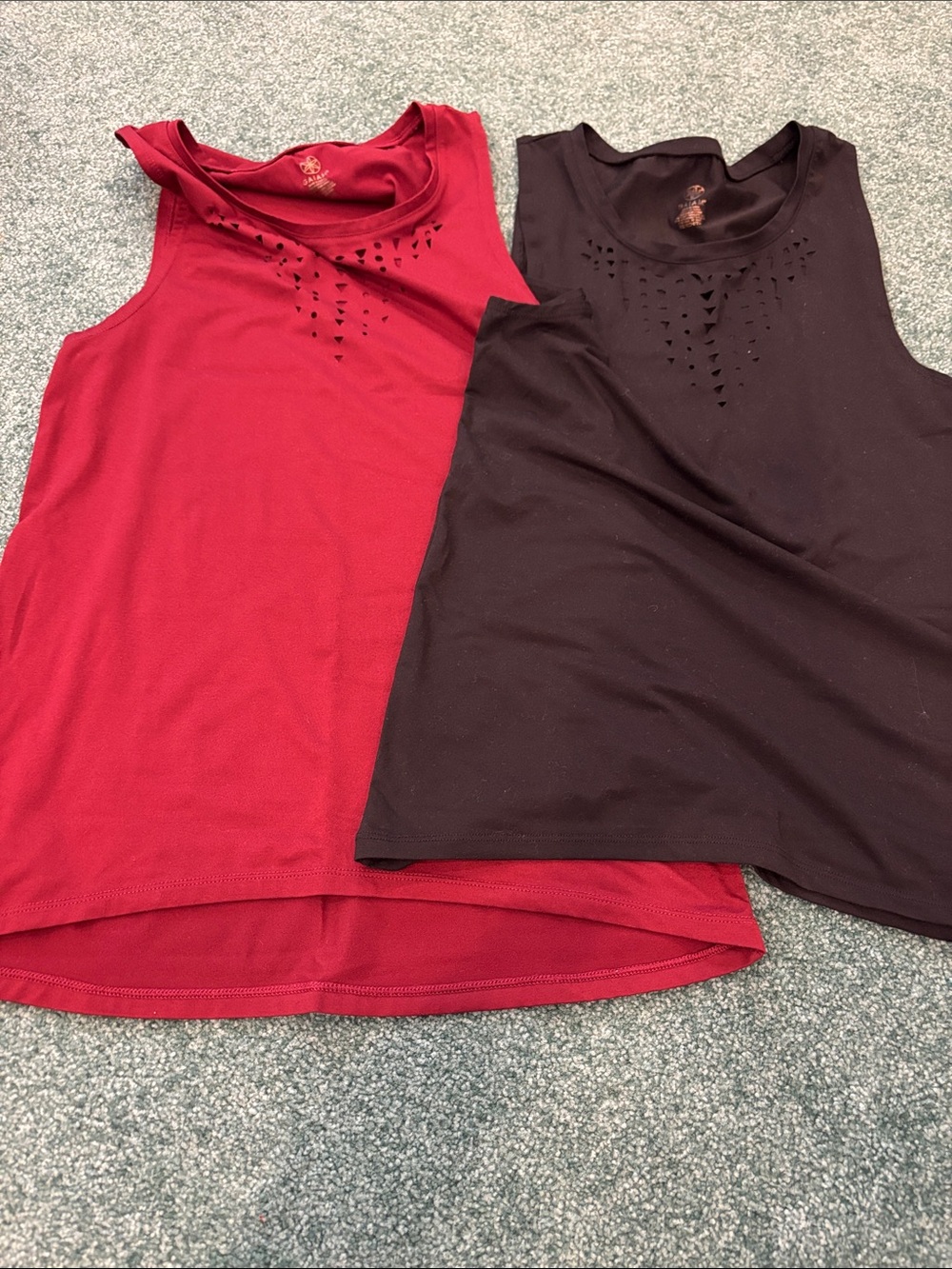 Gaiam Women XS Tank Bundle Red Black Cutout Activewear Workout 2 Pack